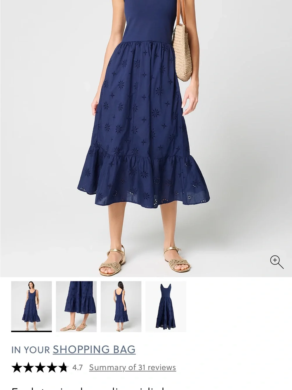 J. Crew Factory Navy Eyelet Midi Dress - Picture 1 of 5